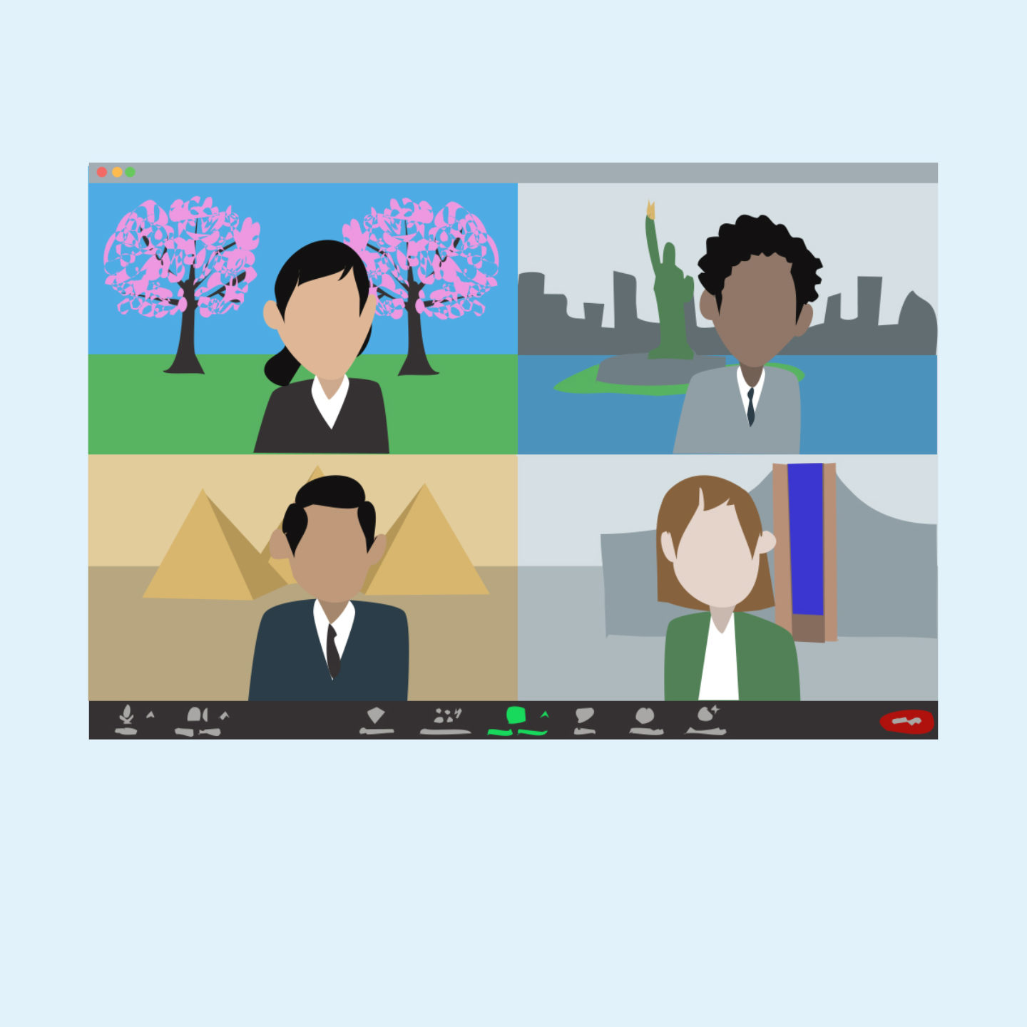 Global: a zoom call featuring people from across the globe