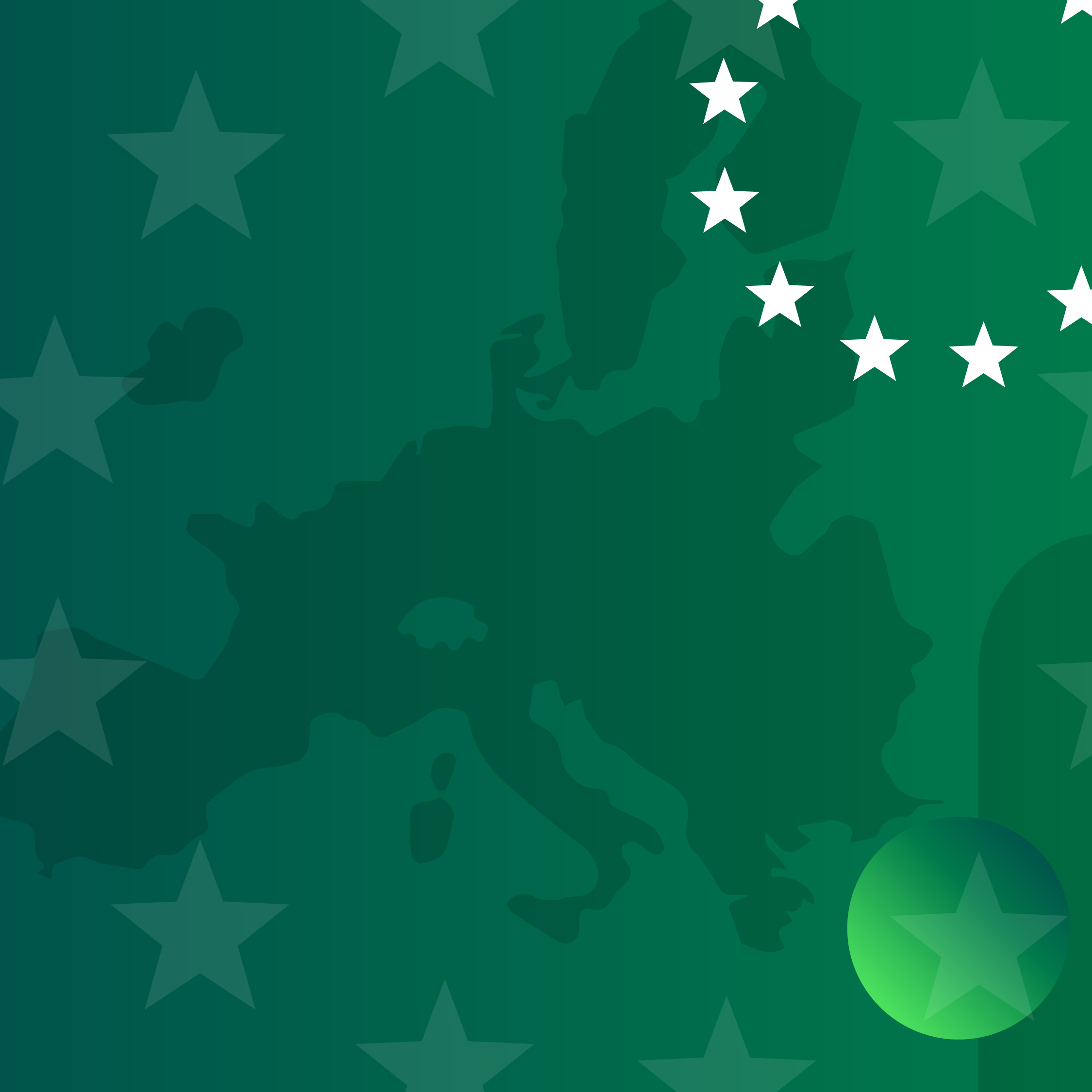 2024 EU Webpage_BG Square Green EU region with circled star motif against dark green background.