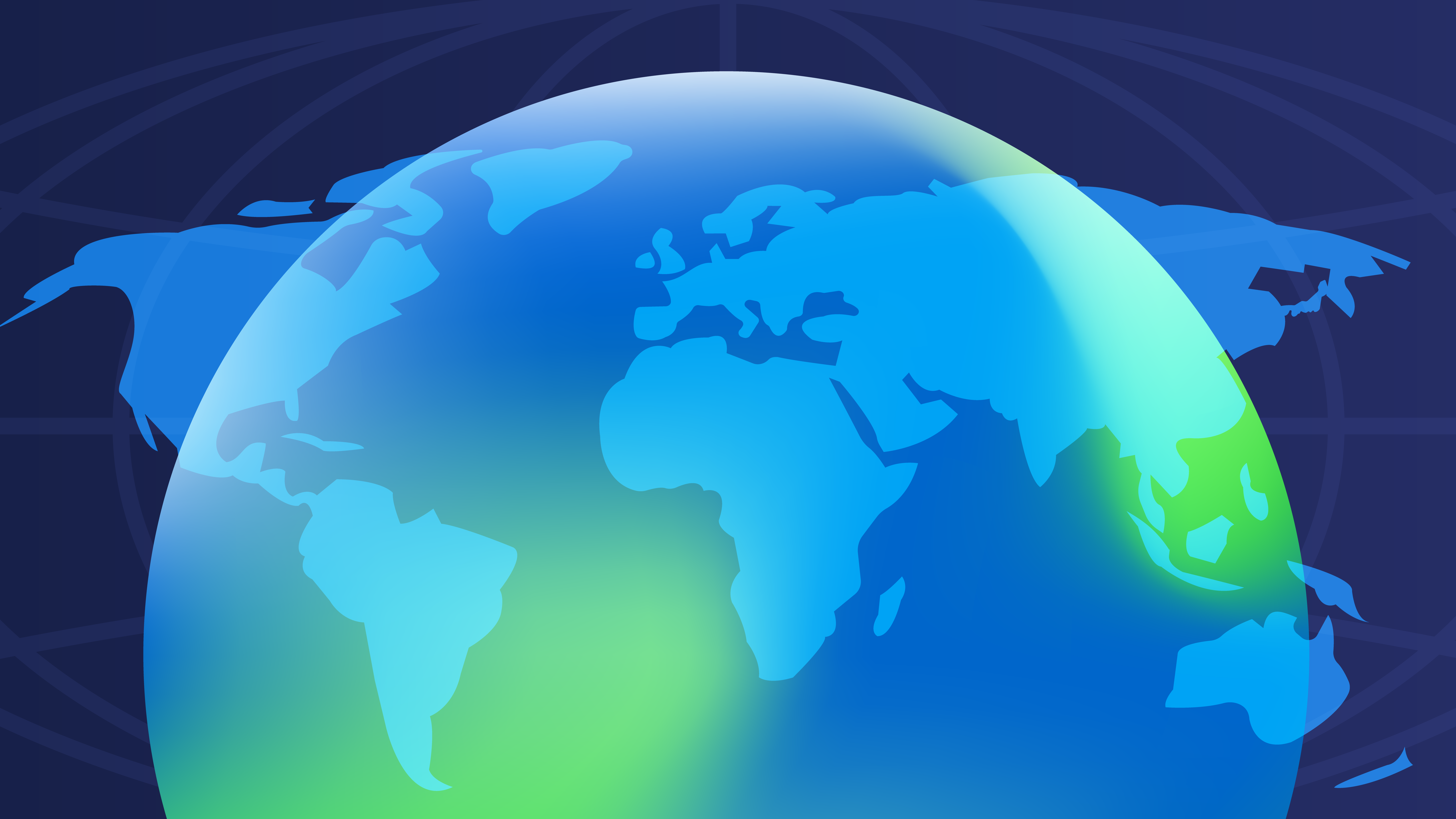 2024 Global Resources_Visuals Abstract neon green and blue gradient globe with continental overlays.